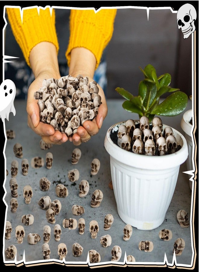 Arrowbash مجموعة أروباش من 100 قطعة من تماثيل الجماجم الصغيرة، تماثيل رؤوس هياكل عظمية صغيرة للهالوين، مصنوعة من الراتنج، زينة جمجمة مصغرة، رأس هيكل عظمي بشري مزيف واقعي، هدايا لحفلات الهالوين، ديكور طاولة المنزل - Image 4